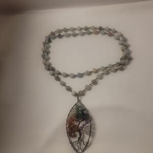 Elegant Multicolor Beaded Necklace with Tree Pendant